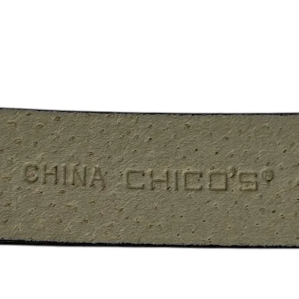 Chico's Belt Size ML Black Leather Adjustable Silvertone/Black Oval Buckle Boho